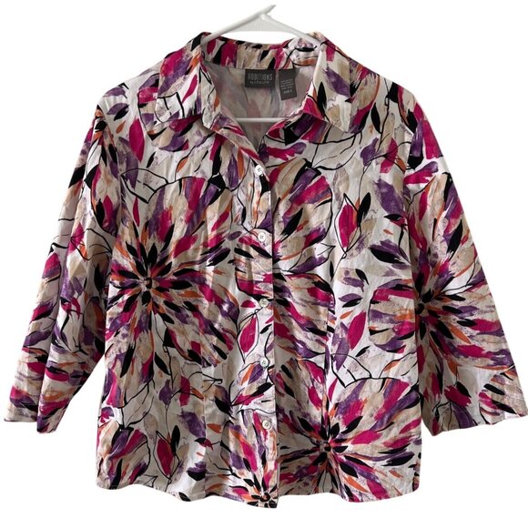 Additions By Chicos Button-Up Floral Jacket Size 2 Multicolor Cotton/Spandex - Picture 1 of 9